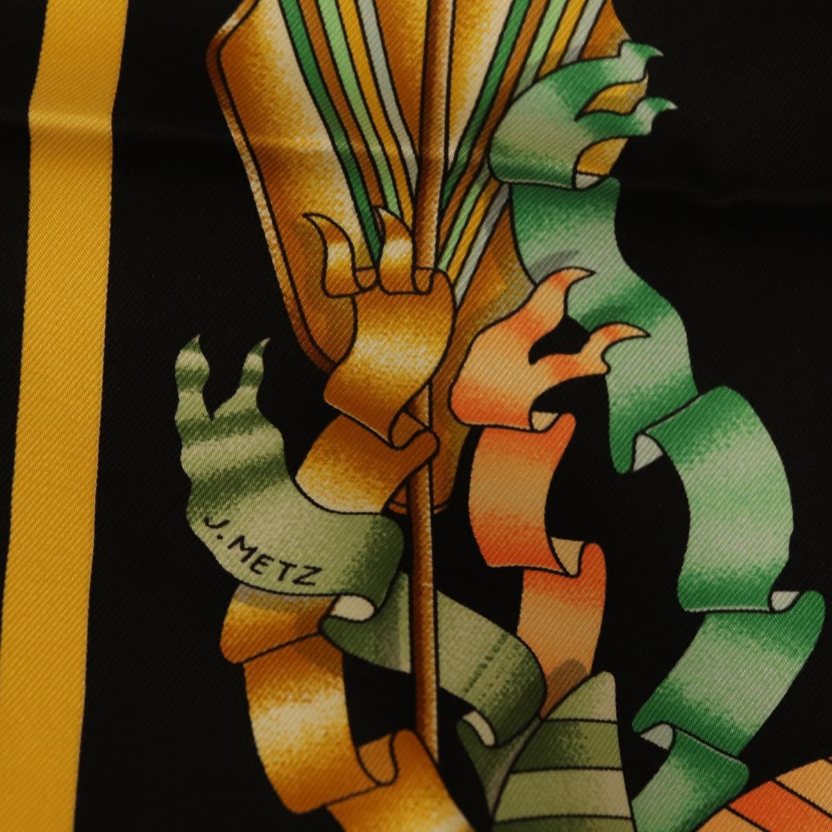 HERMES Carre 90 Scarf Silk Black Yellow Auth ki6865M