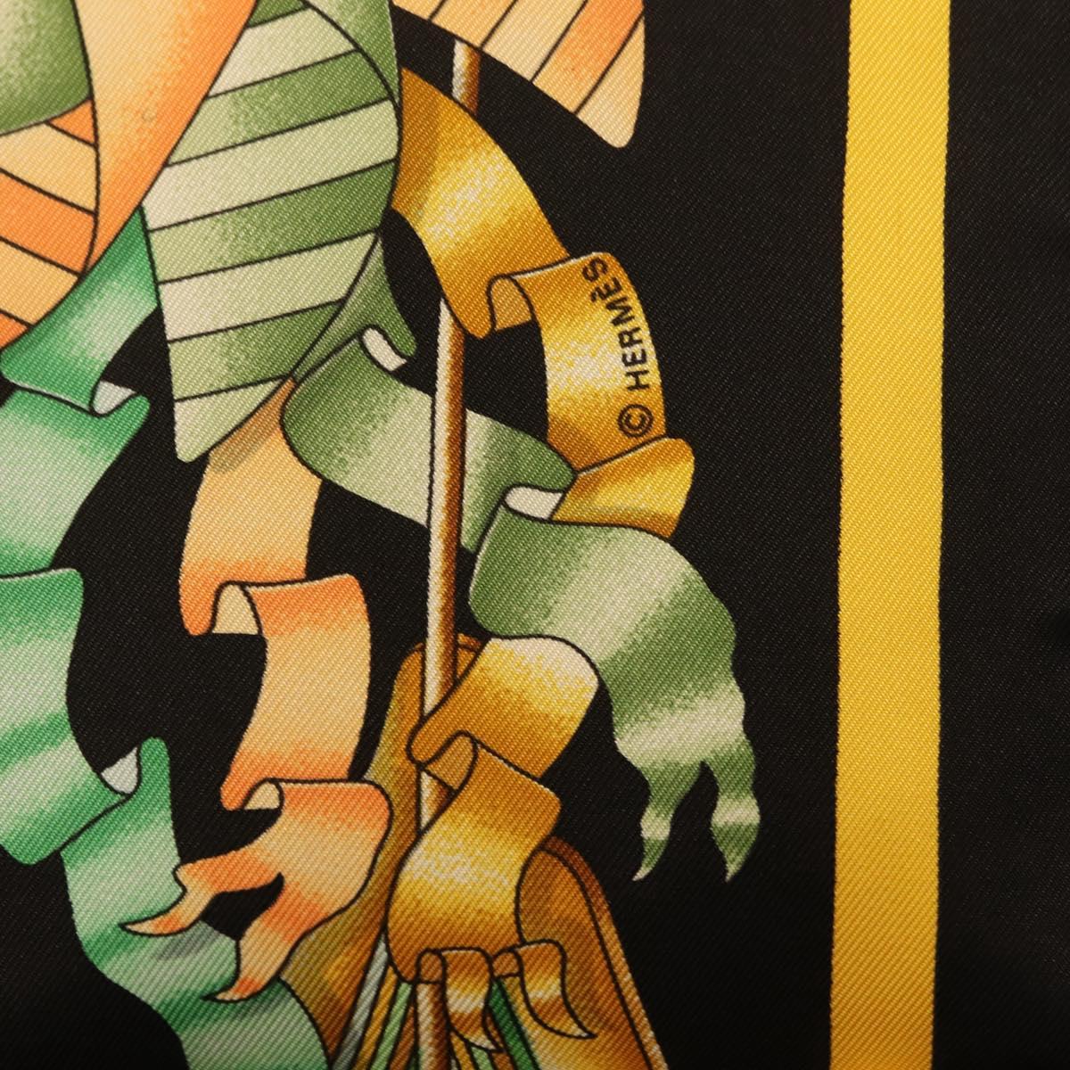 HERMES Carre 90 Scarf Silk Black Yellow Auth ki6865M