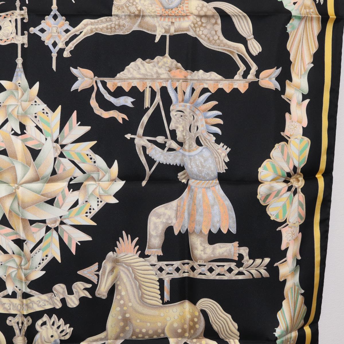 HERMES Carre 90 Scarf Silk Black Yellow Auth ki6865M