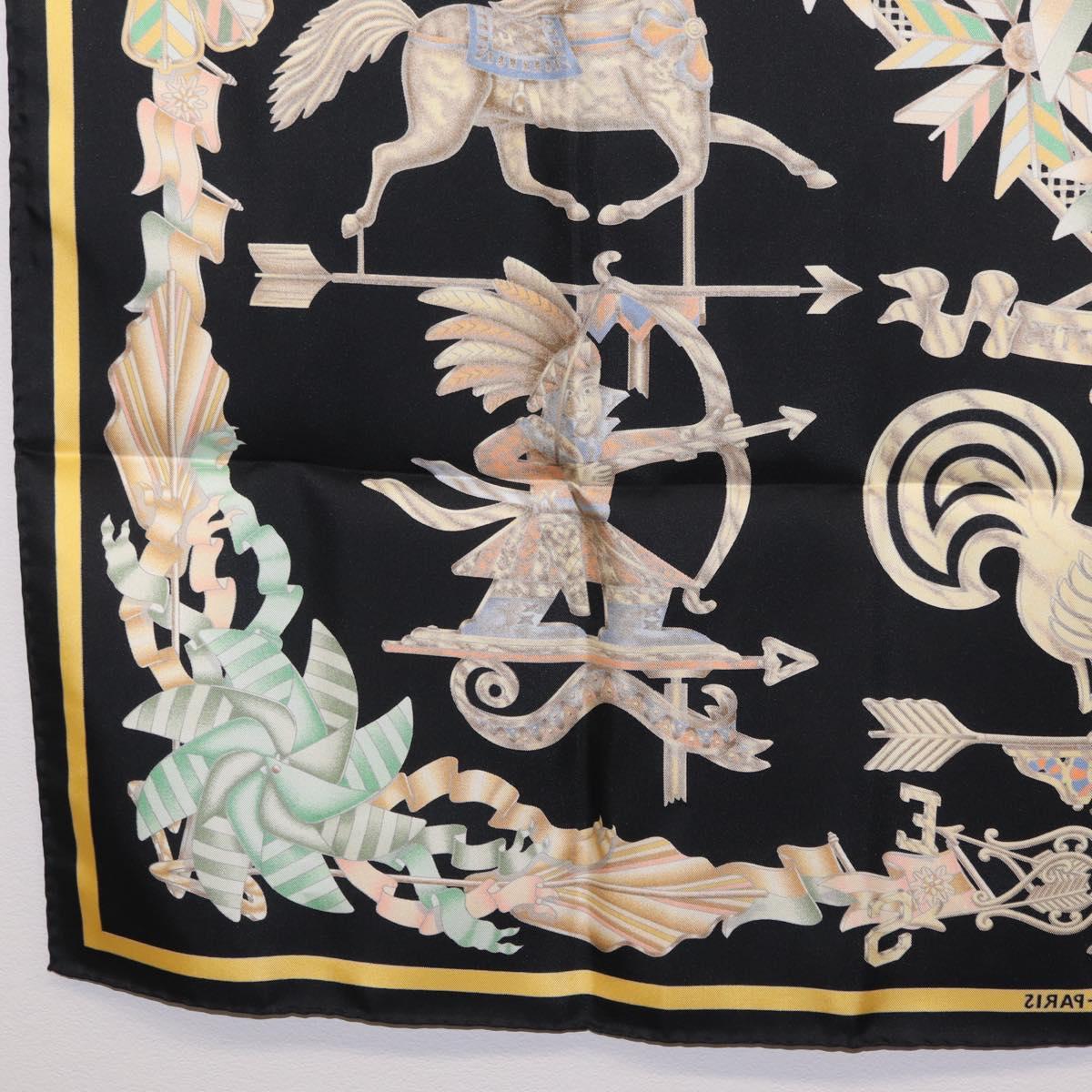 HERMES Carre 90 Scarf Silk Black Yellow Auth ki6865M