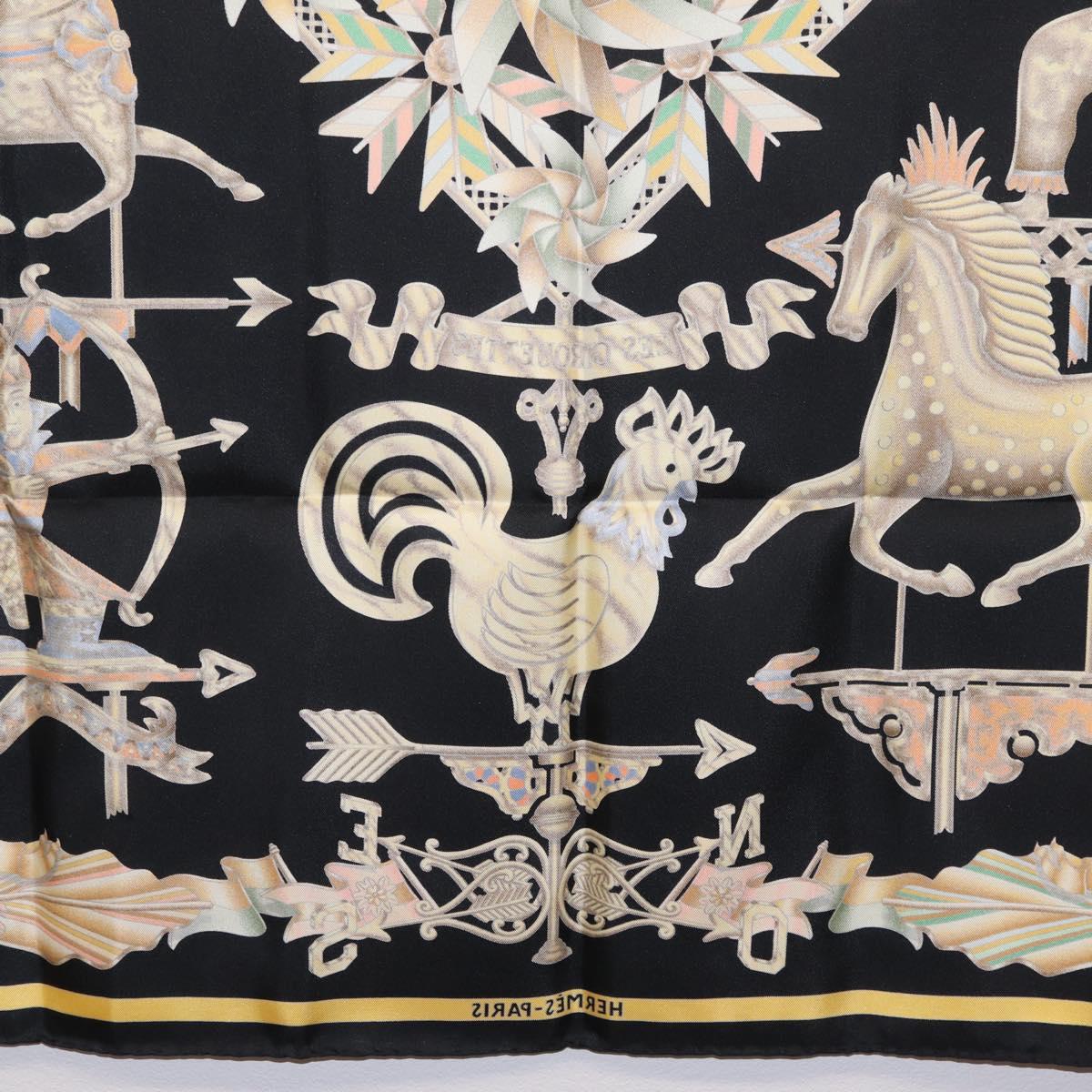 HERMES Carre 90 Scarf Silk Black Yellow Auth ki6865M