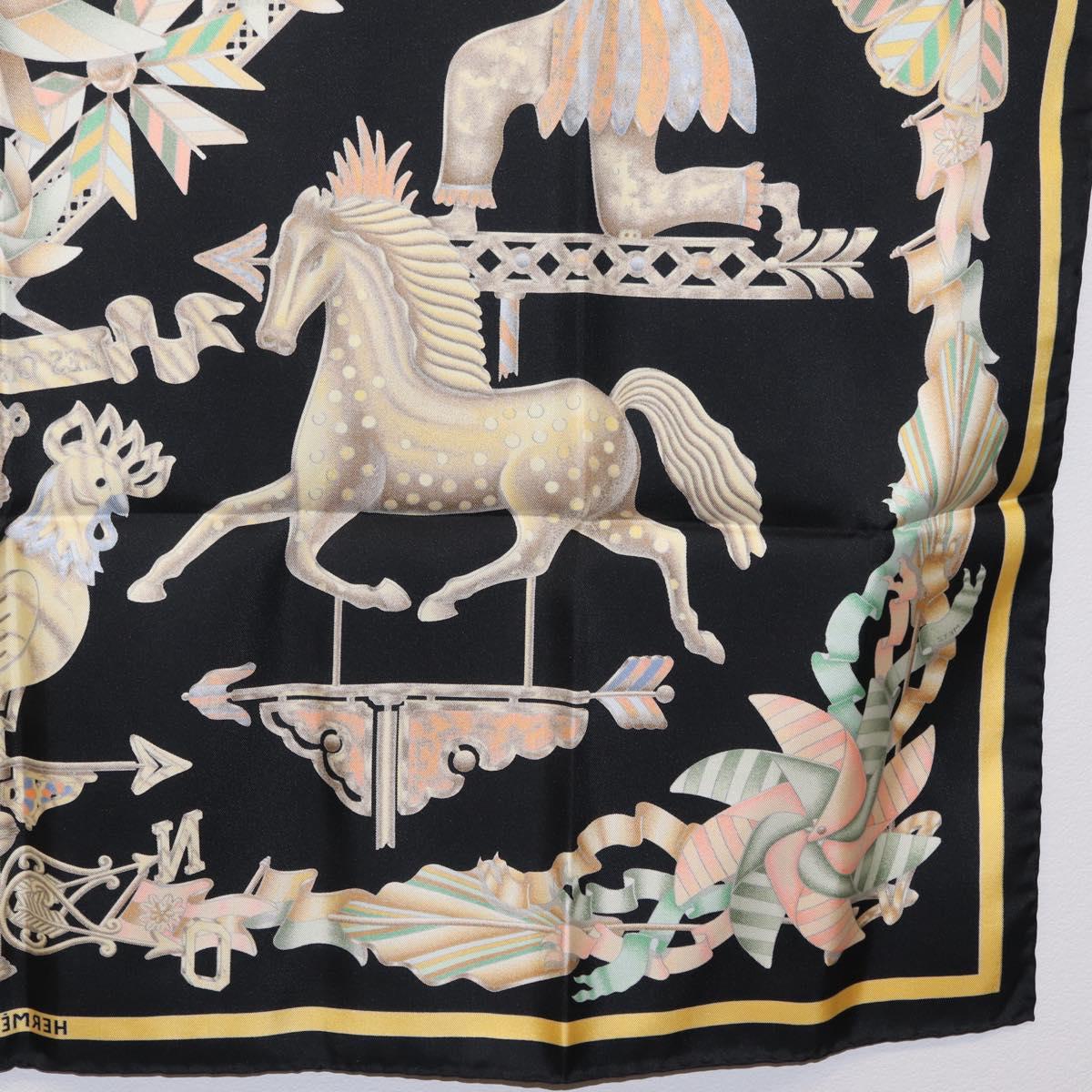 HERMES Carre 90 Scarf Silk Black Yellow Auth ki6865M