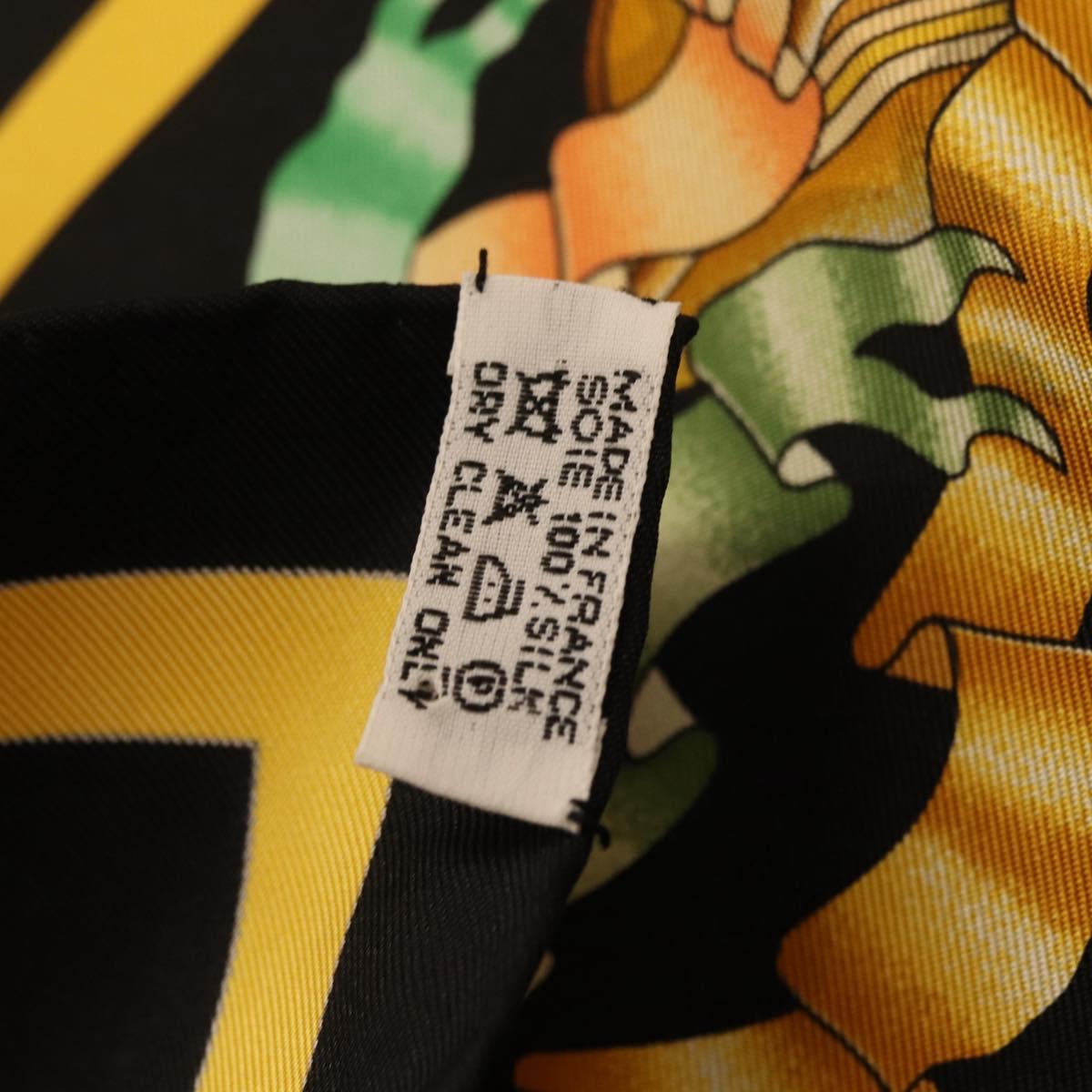 HERMES Carre 90 Scarf Silk Black Yellow Auth ki6865M