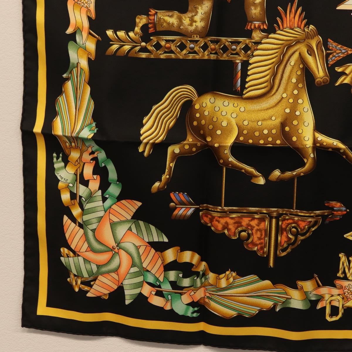 HERMES Carre 90 Scarf Silk Black Yellow Auth ki6865M