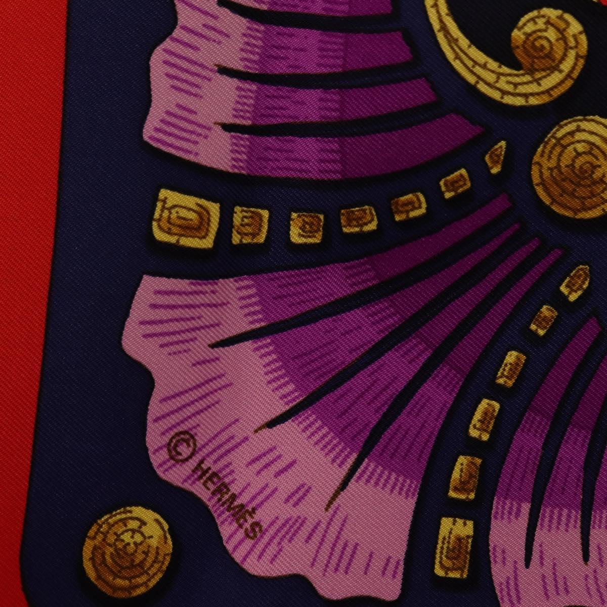 HERMES Carre 90 Scarf Silk Blue Red ""Cheval Jurc."" Auth ki6866M