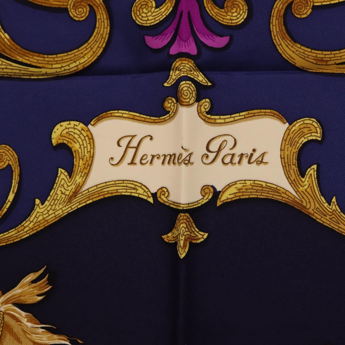 HERMES Carre 90 Scarf Silk Blue Red ""Cheval Jurc."" Auth ki6866M