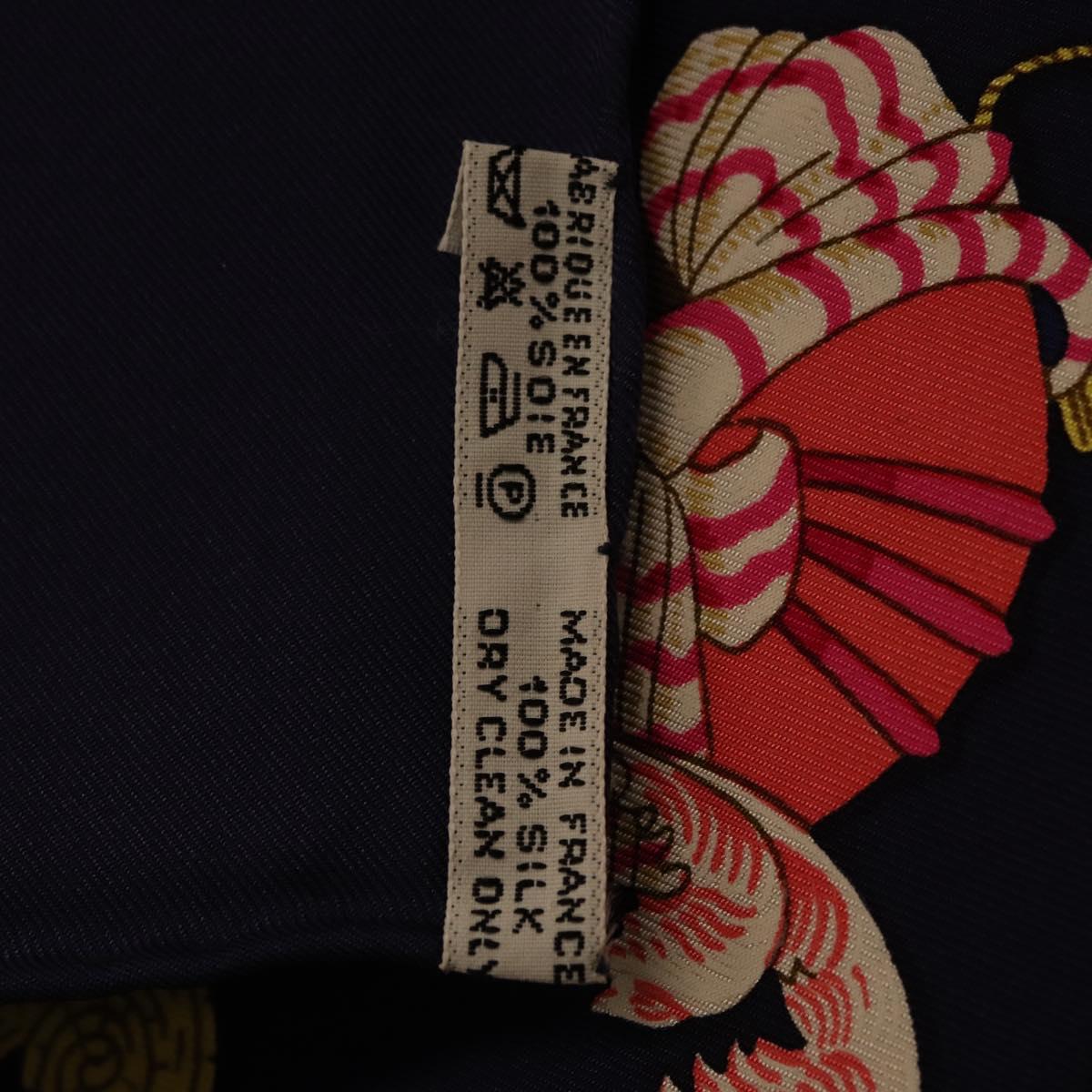 HERMES Carre 90 Scarf Silk Blue Red ""Cheval Jurc."" Auth ki6866M