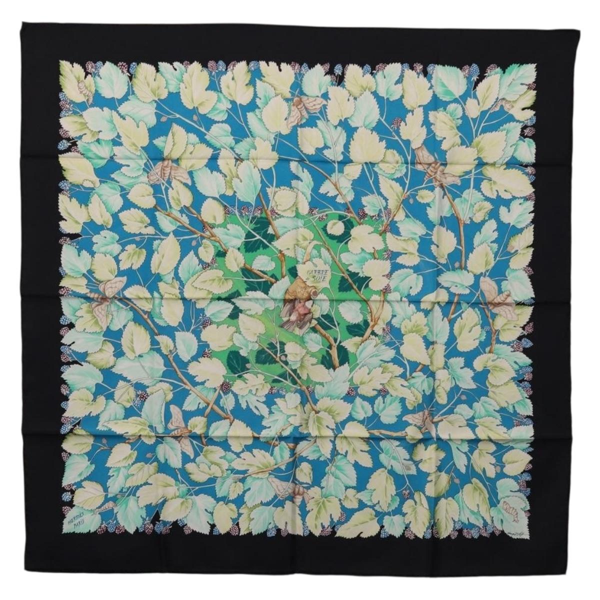 HERMES Carre 90 Scarf Silk Black Blue ""L'ARBRE de SOIE"" Auth ki6867M