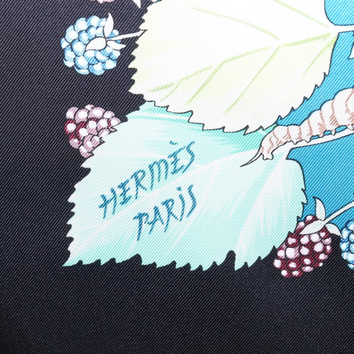 HERMES Carre 90 Scarf Silk Black Blue ""L'ARBRE de SOIE"" Auth ki6867M