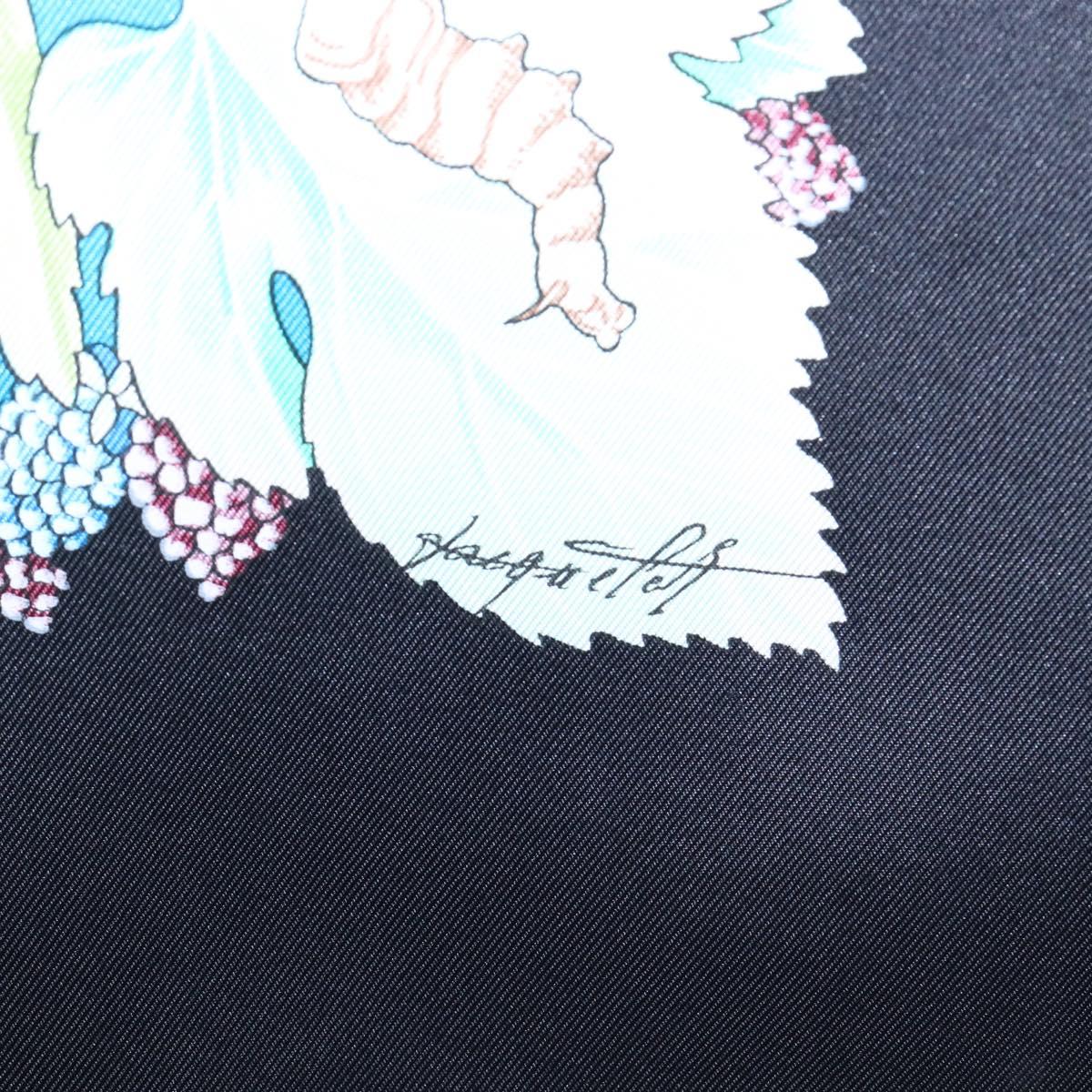 HERMES Carre 90 Scarf Silk Black Blue ""L'ARBRE de SOIE"" Auth ki6867M