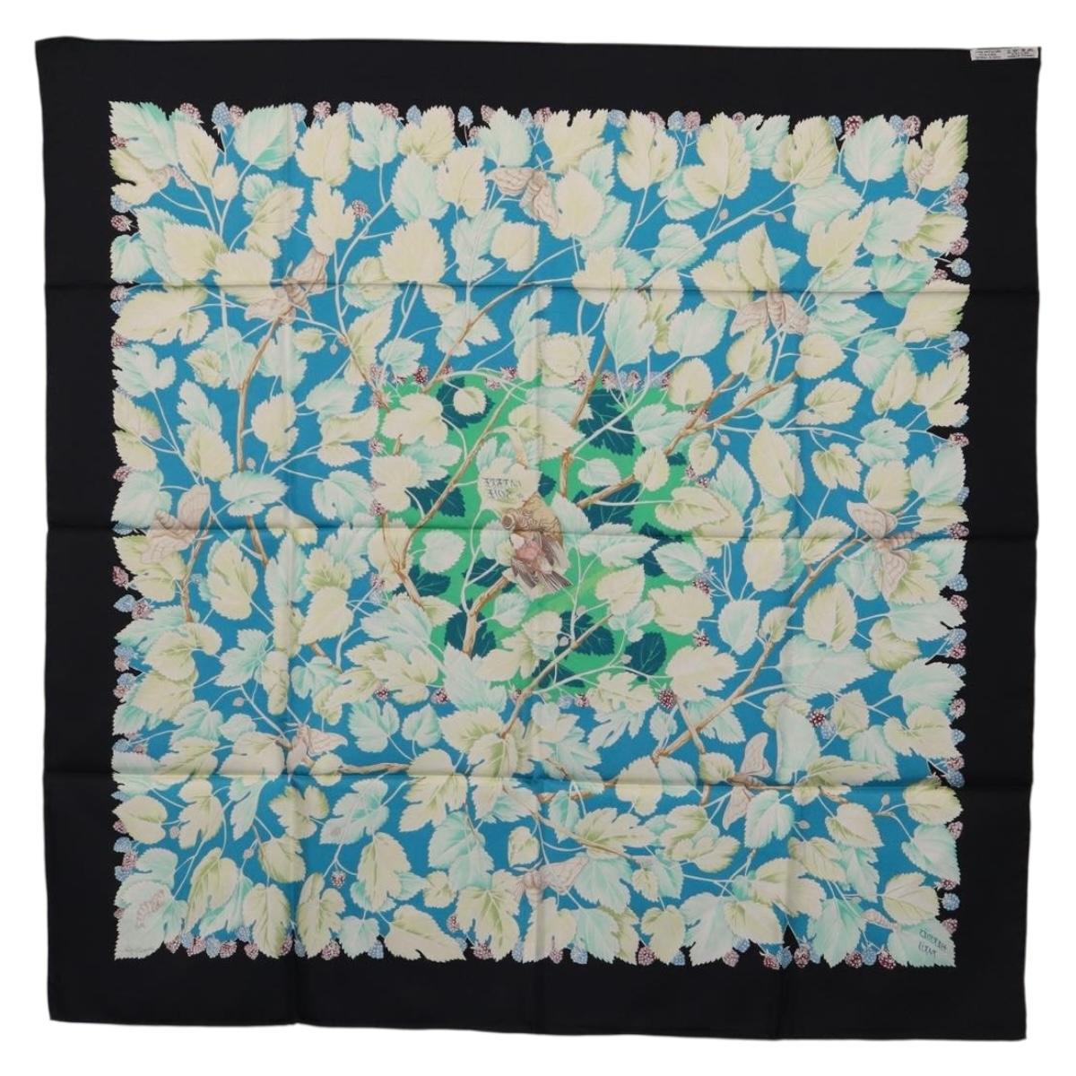HERMES Carre 90 Scarf Silk Black Blue ""L'ARBRE de SOIE"" Auth ki6867M