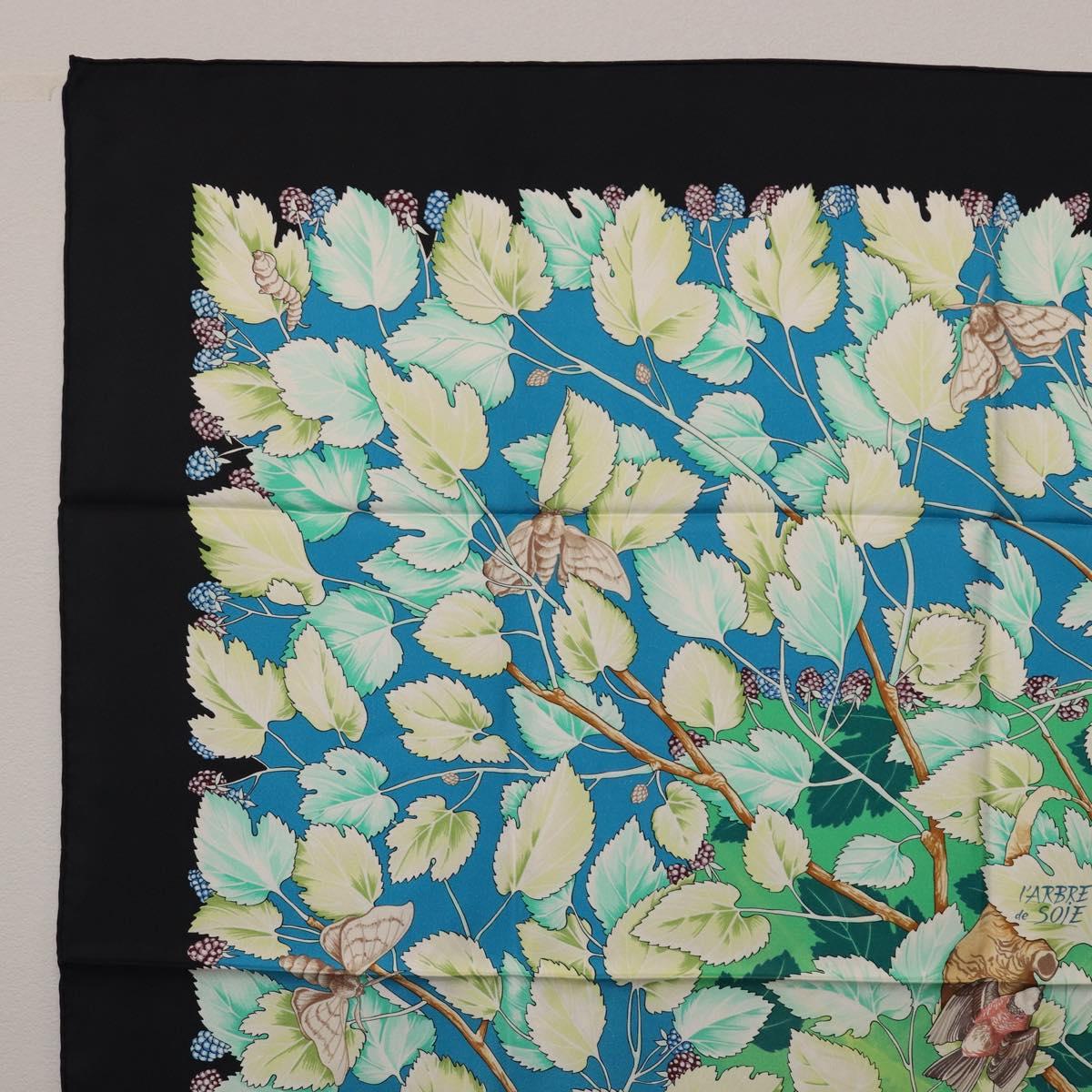 HERMES Carre 90 Scarf Silk Black Blue ""L'ARBRE de SOIE"" Auth ki6867M