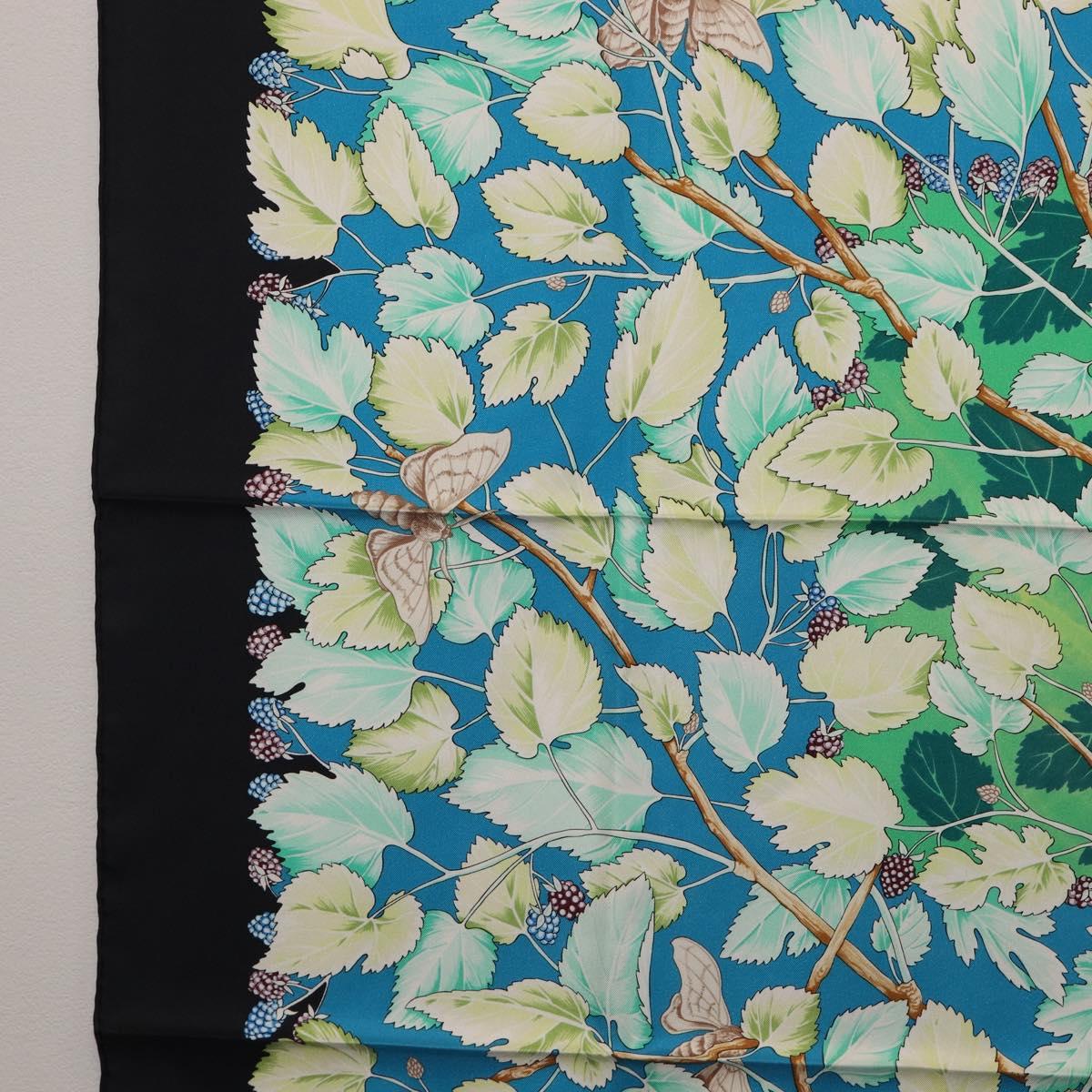 HERMES Carre 90 Scarf Silk Black Blue ""L'ARBRE de SOIE"" Auth ki6867M