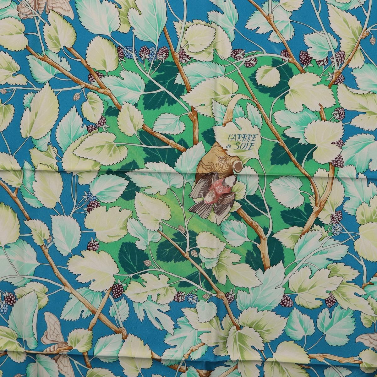 HERMES Carre 90 Scarf Silk Black Blue ""L'ARBRE de SOIE"" Auth ki6867M