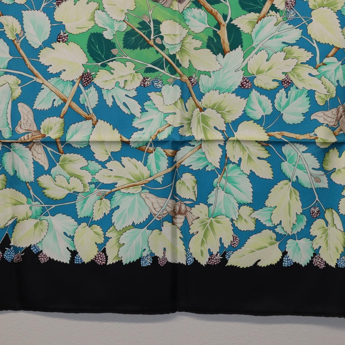 HERMES Carre 90 Scarf Silk Black Blue ""L'ARBRE de SOIE"" Auth ki6867M