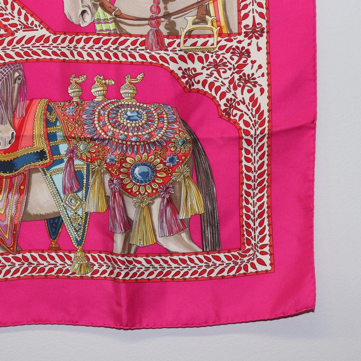 HERMES Carre 90 Scarf Silk Pink ""LA DANSE DU CHEVAL MARAWARI"" Auth ki6868M