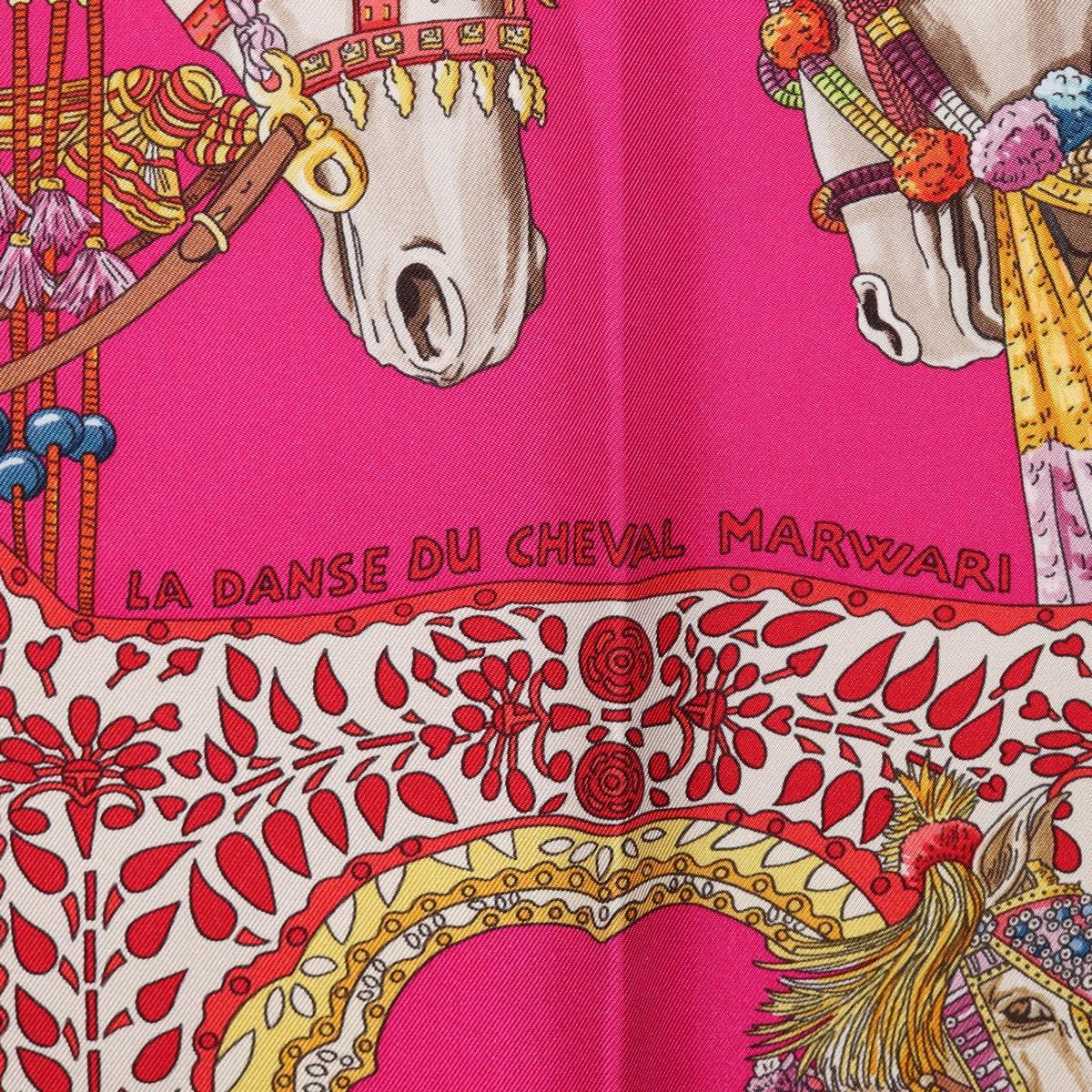 HERMES Carre 90 Scarf Silk Pink ""LA DANSE DU CHEVAL MARAWARI"" Auth ki6868M
