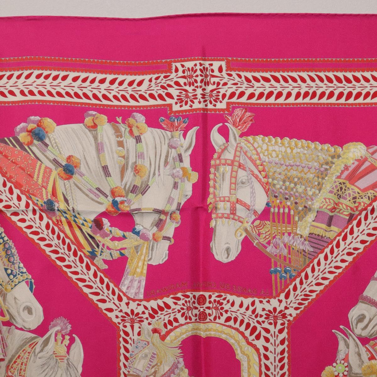 HERMES Carre 90 Scarf Silk Pink ""LA DANSE DU CHEVAL MARAWARI"" Auth ki6868M