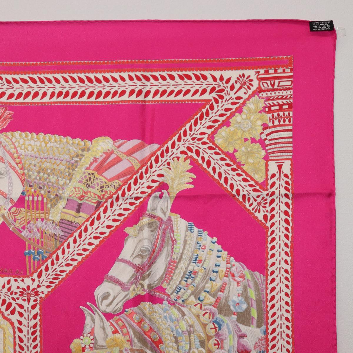 HERMES Carre 90 Scarf Silk Pink ""LA DANSE DU CHEVAL MARAWARI"" Auth ki6868M