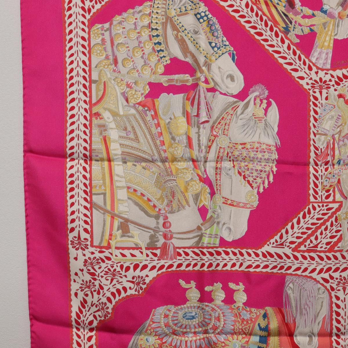 HERMES Carre 90 Scarf Silk Pink ""LA DANSE DU CHEVAL MARAWARI"" Auth ki6868M