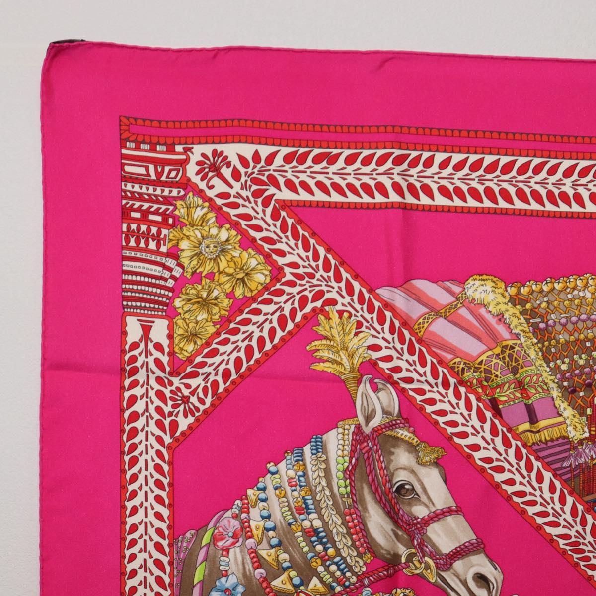 HERMES Carre 90 Scarf Silk Pink ""LA DANSE DU CHEVAL MARAWARI"" Auth ki6868M
