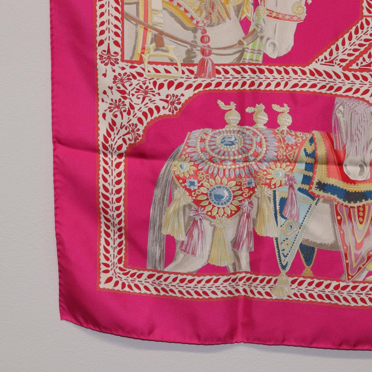 HERMES Carre 90 Scarf Silk Pink ""LA DANSE DU CHEVAL MARAWARI"" Auth ki6868M