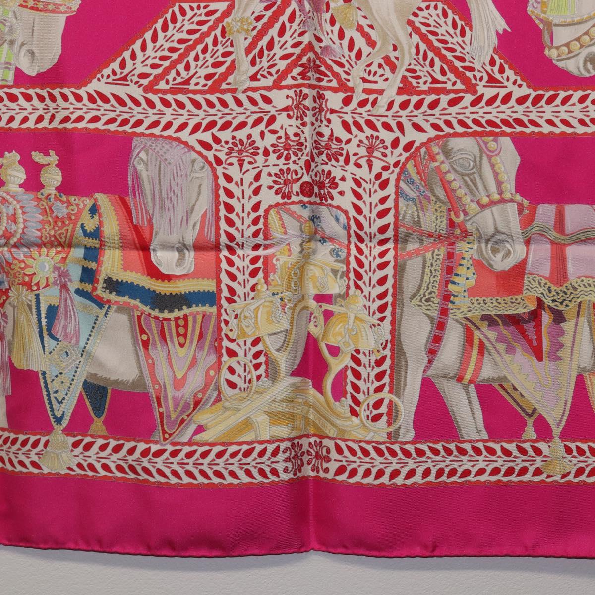 HERMES Carre 90 Scarf Silk Pink ""LA DANSE DU CHEVAL MARAWARI"" Auth ki6868M