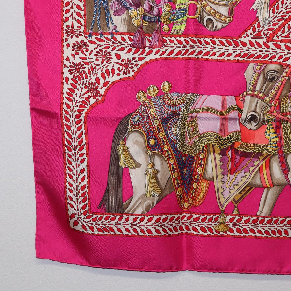 HERMES Carre 90 Scarf Silk Pink ""LA DANSE DU CHEVAL MARAWARI"" Auth ki6868M