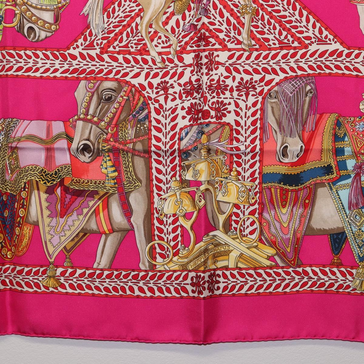 HERMES Carre 90 Scarf Silk Pink ""LA DANSE DU CHEVAL MARAWARI"" Auth ki6868M