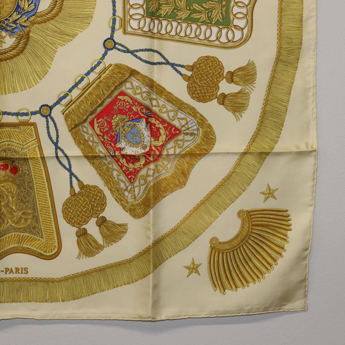HERMES Carre 90 Scarf Silk Beige Yellow ""Porte et Carvalerie"" Auth ki6869M