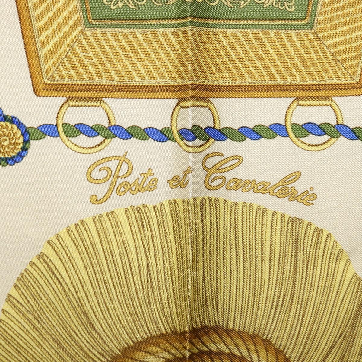 HERMES Carre 90 Scarf Silk Beige Yellow ""Porte et Carvalerie"" Auth ki6869M