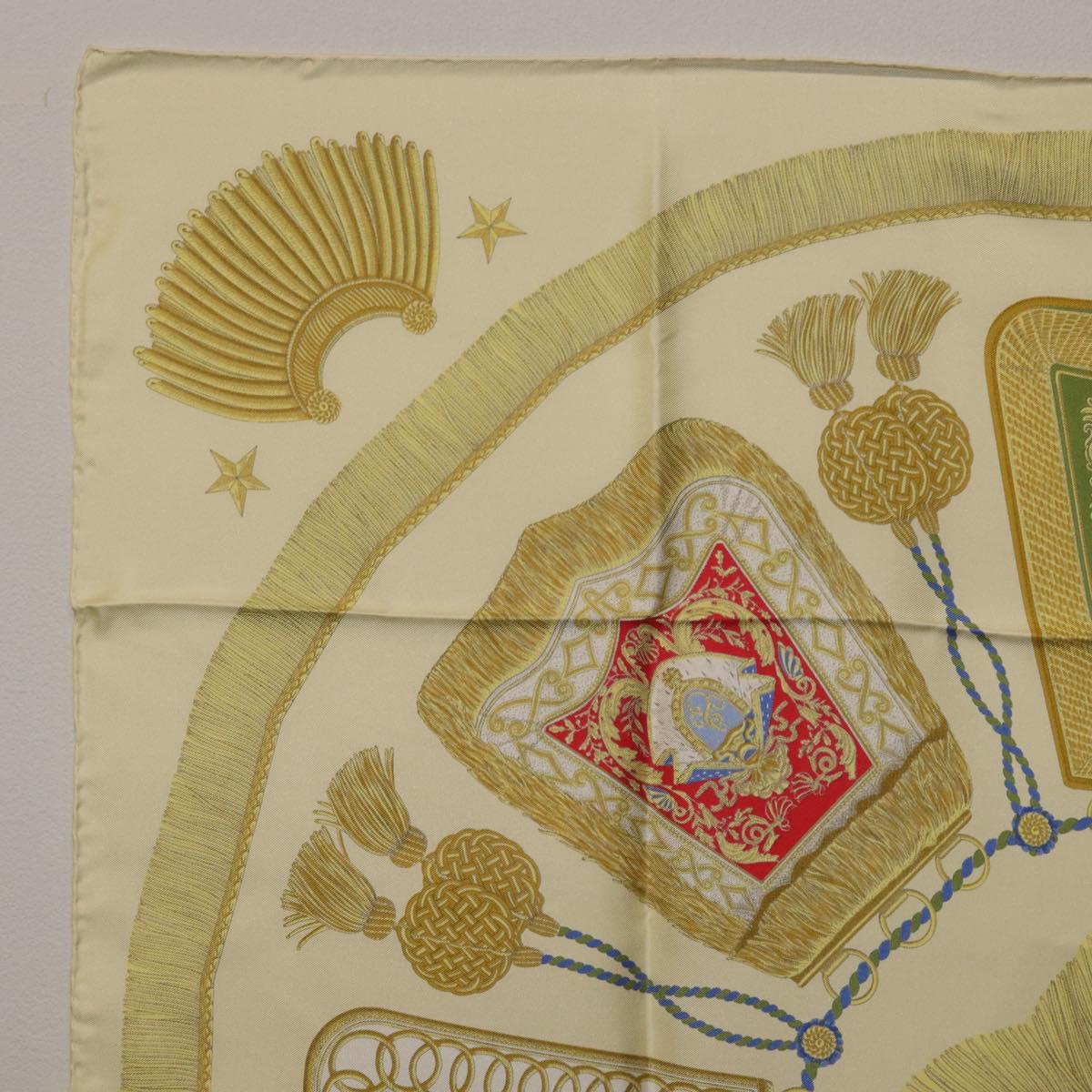 HERMES Carre 90 Scarf Silk Beige Yellow ""Porte et Carvalerie"" Auth ki6869M