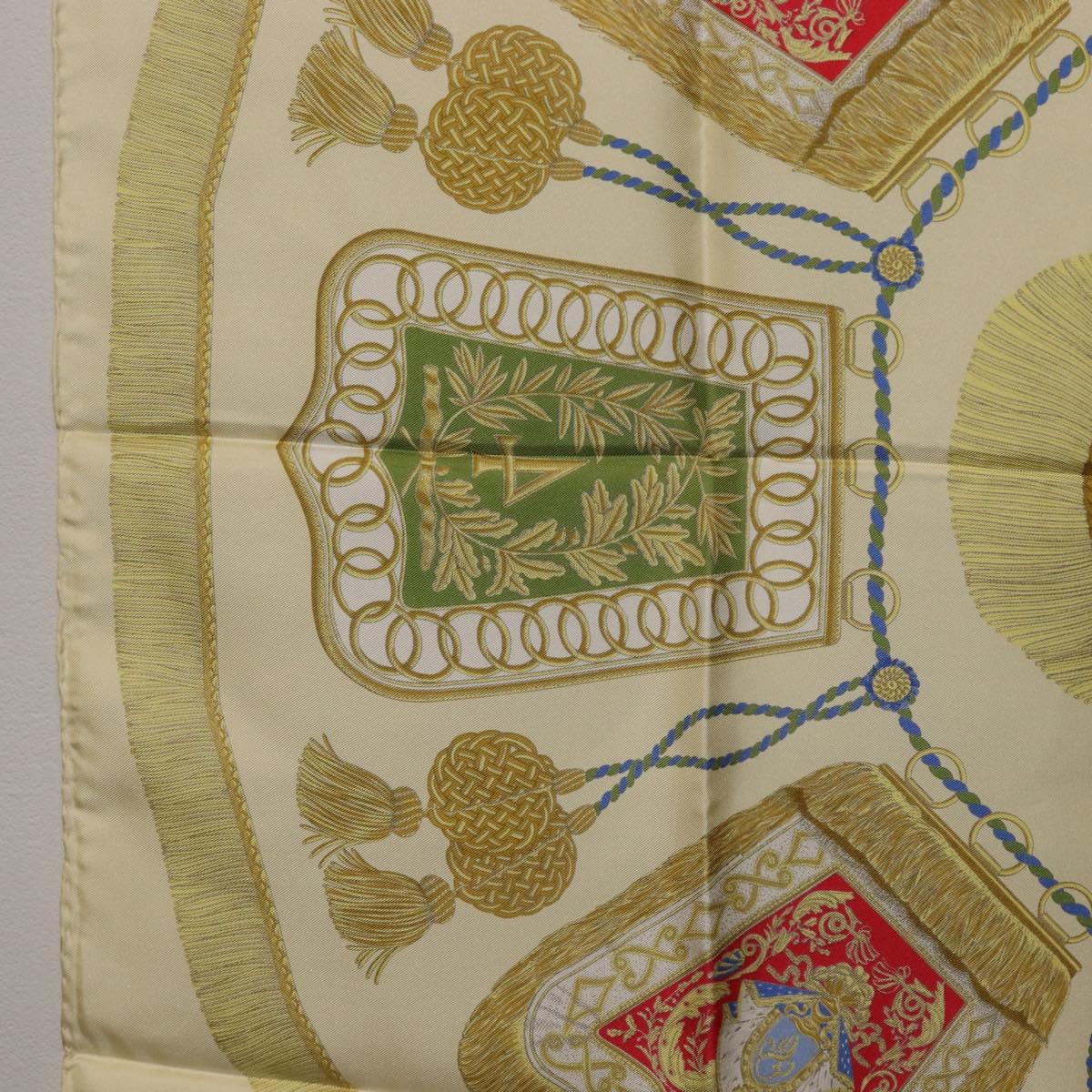 HERMES Carre 90 Scarf Silk Beige Yellow ""Porte et Carvalerie"" Auth ki6869M
