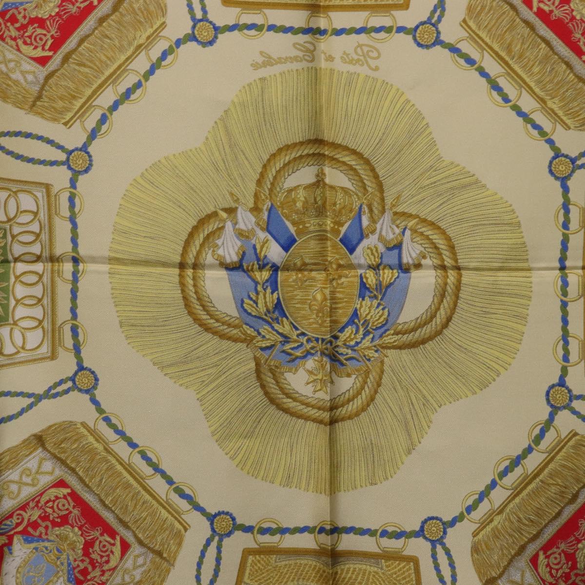 HERMES Carre 90 Scarf Silk Beige Yellow ""Porte et Carvalerie"" Auth ki6869M