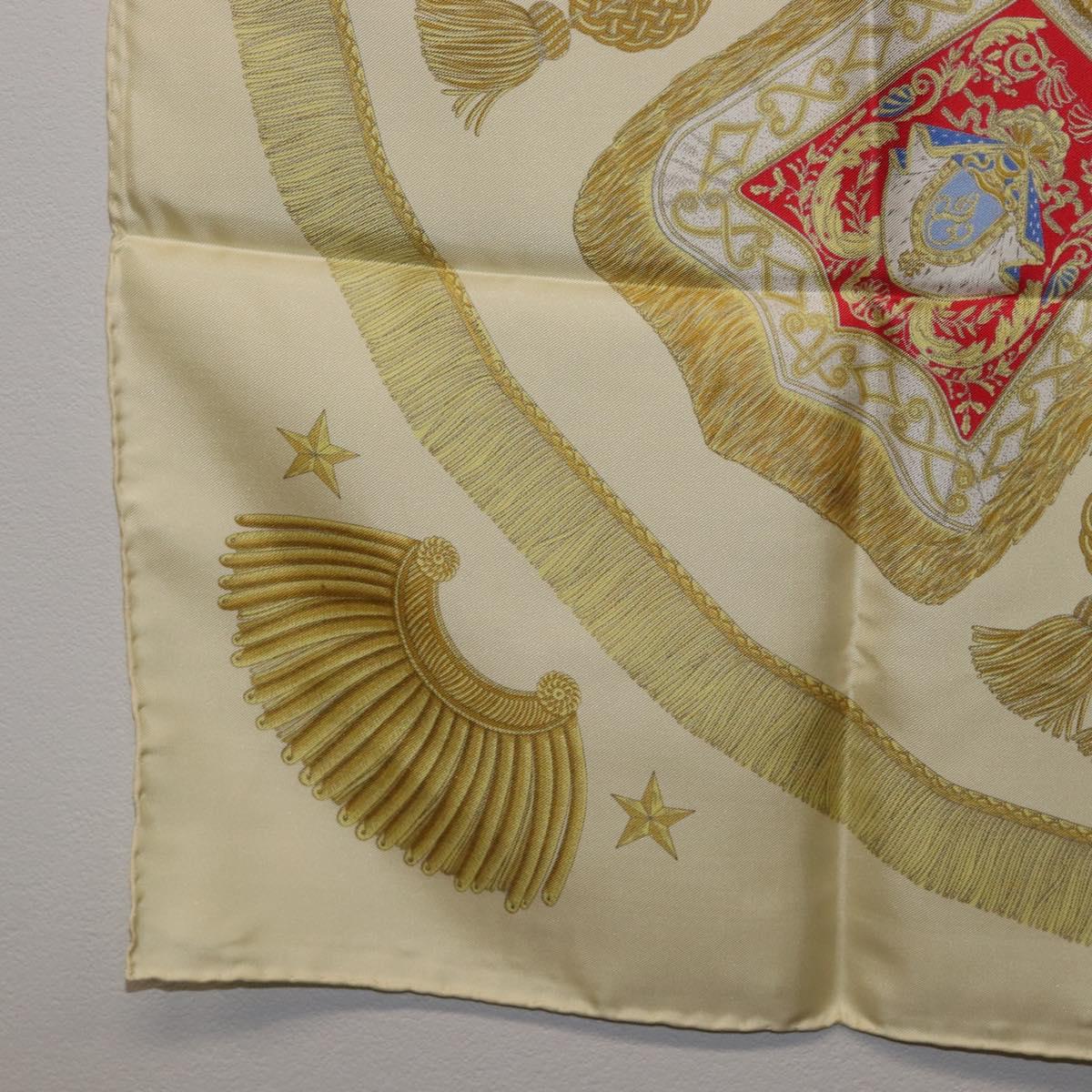 HERMES Carre 90 Scarf Silk Beige Yellow ""Porte et Carvalerie"" Auth ki6869M