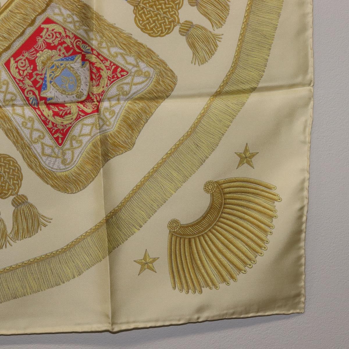 HERMES Carre 90 Scarf Silk Beige Yellow ""Porte et Carvalerie"" Auth ki6869M