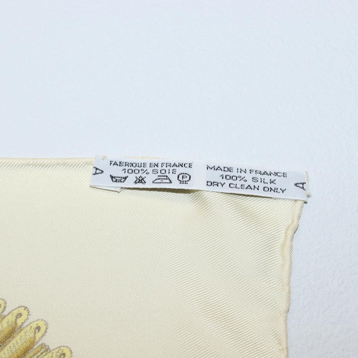 HERMES Carre 90 Scarf Silk Beige Yellow ""Porte et Carvalerie"" Auth ki6869M