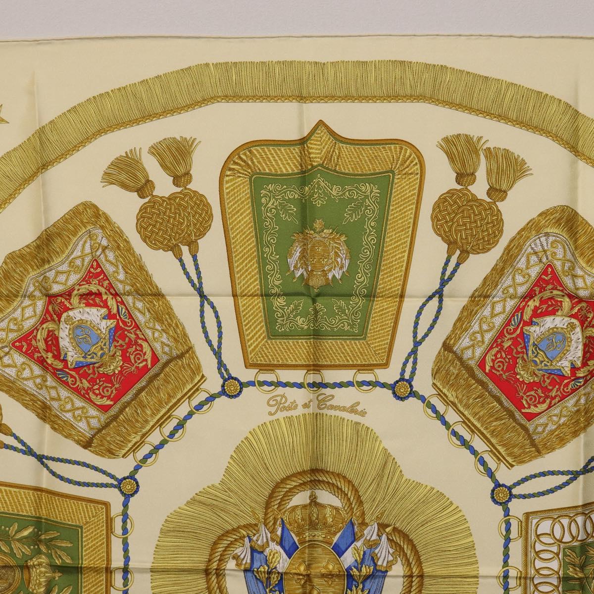 HERMES Carre 90 Scarf Silk Beige Yellow ""Porte et Carvalerie"" Auth ki6869M
