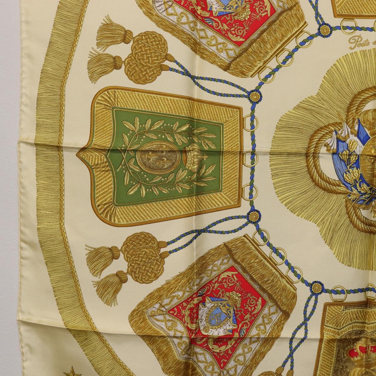 HERMES Carre 90 Scarf Silk Beige Yellow ""Porte et Carvalerie"" Auth ki6869M