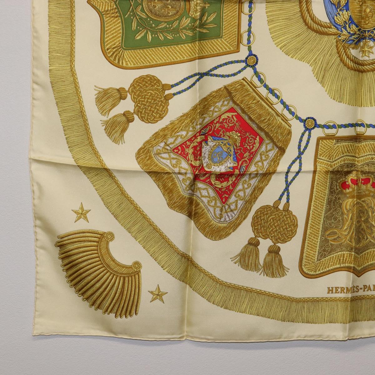 HERMES Carre 90 Scarf Silk Beige Yellow ""Porte et Carvalerie"" Auth ki6869M
