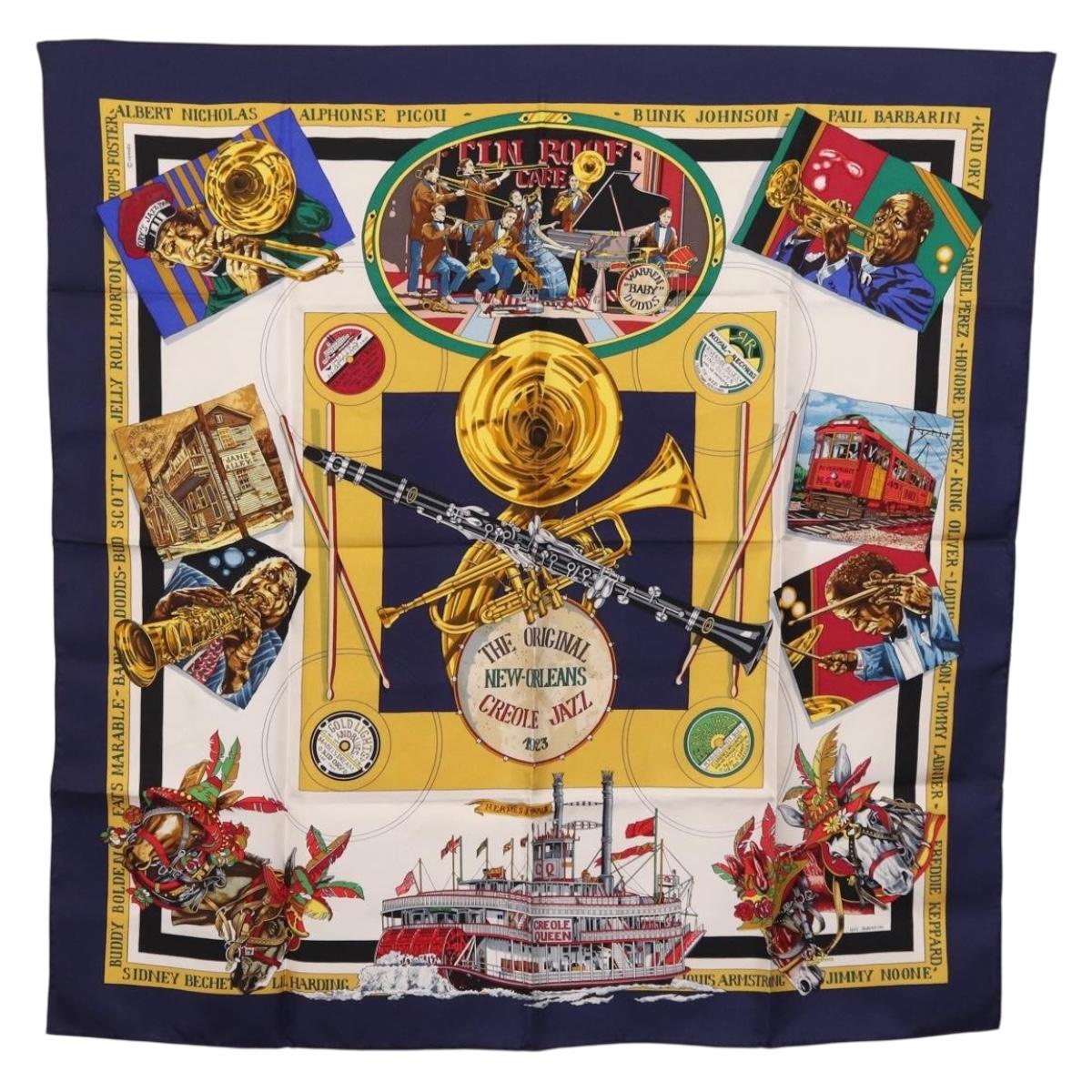HERMES Carre 90 Scarf ""THE ORIGINAL NEWOREANS CREOLE JAZZ 1923"" Auth ki6870M