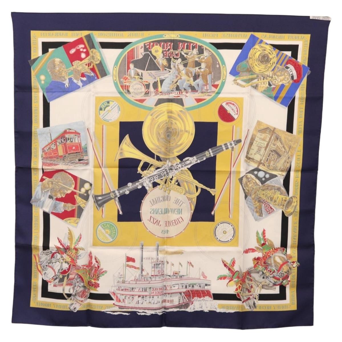 HERMES Carre 90 Scarf ""THE ORIGINAL NEWOREANS CREOLE JAZZ 1923"" Auth ki6870M