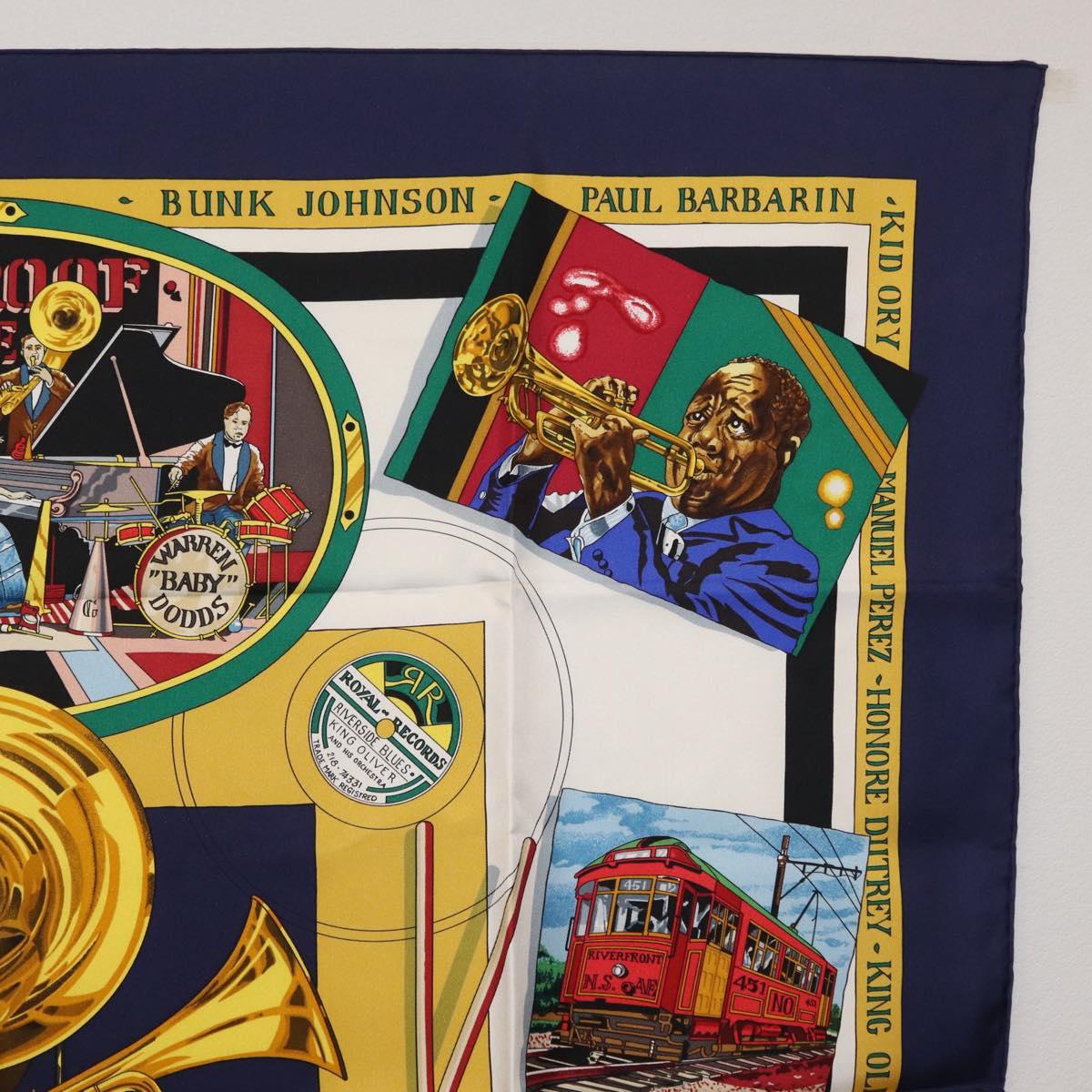 HERMES Carre 90 Scarf ""THE ORIGINAL NEWOREANS CREOLE JAZZ 1923"" Auth ki6870M