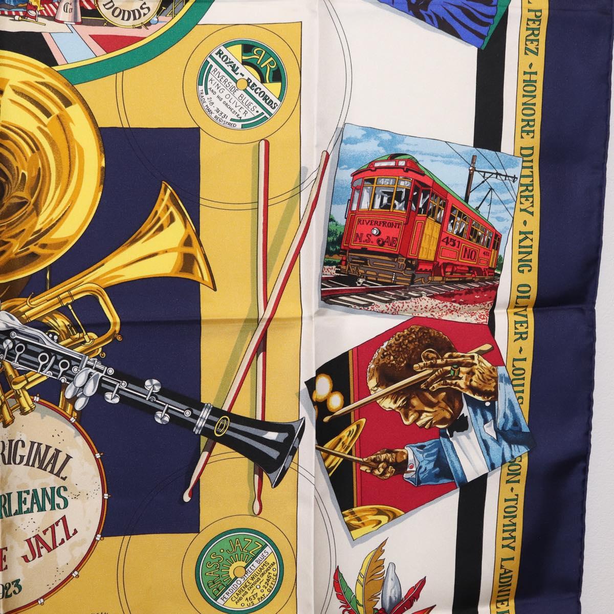 HERMES Carre 90 Scarf ""THE ORIGINAL NEWOREANS CREOLE JAZZ 1923"" Auth ki6870M