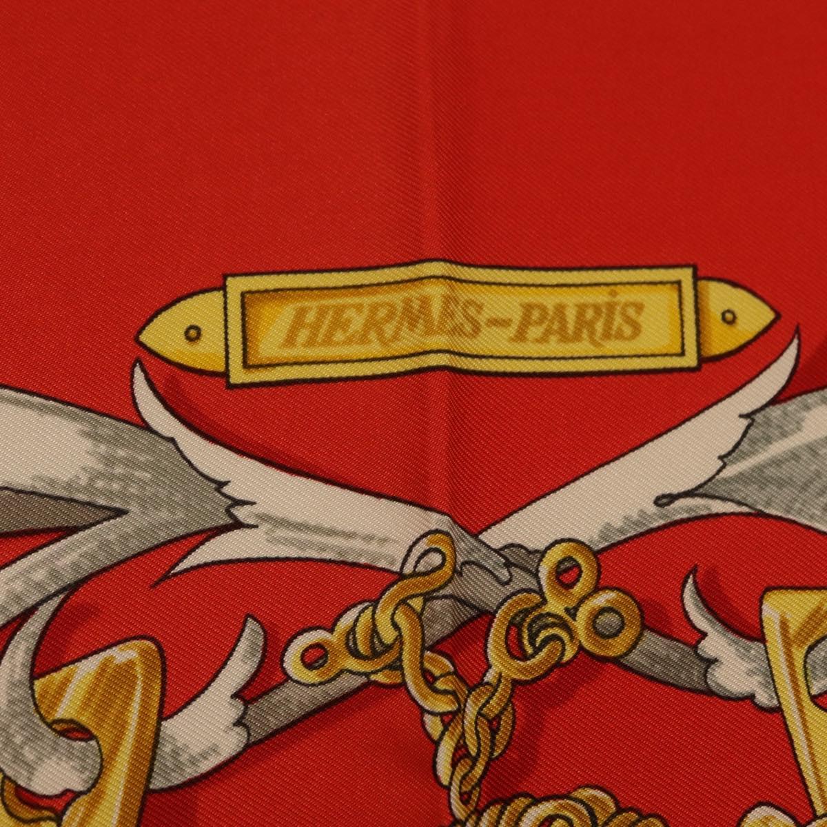 HERMES Carre 90 Scarf Silk Red Yellow ""LES MORS A LA CONETABLE"" Auth ki6871M