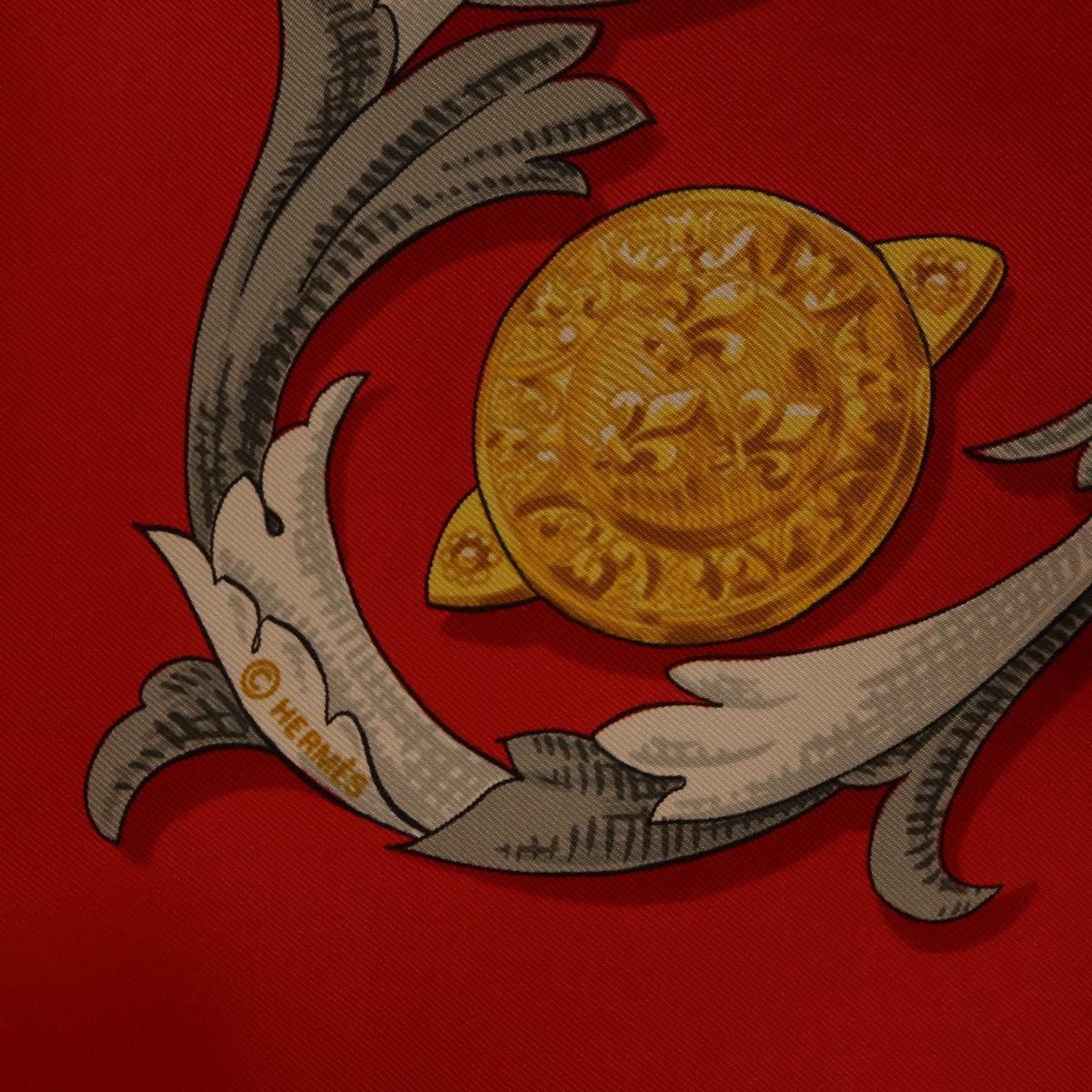 HERMES Carre 90 Scarf Silk Red Yellow ""LES MORS A LA CONETABLE"" Auth ki6871M