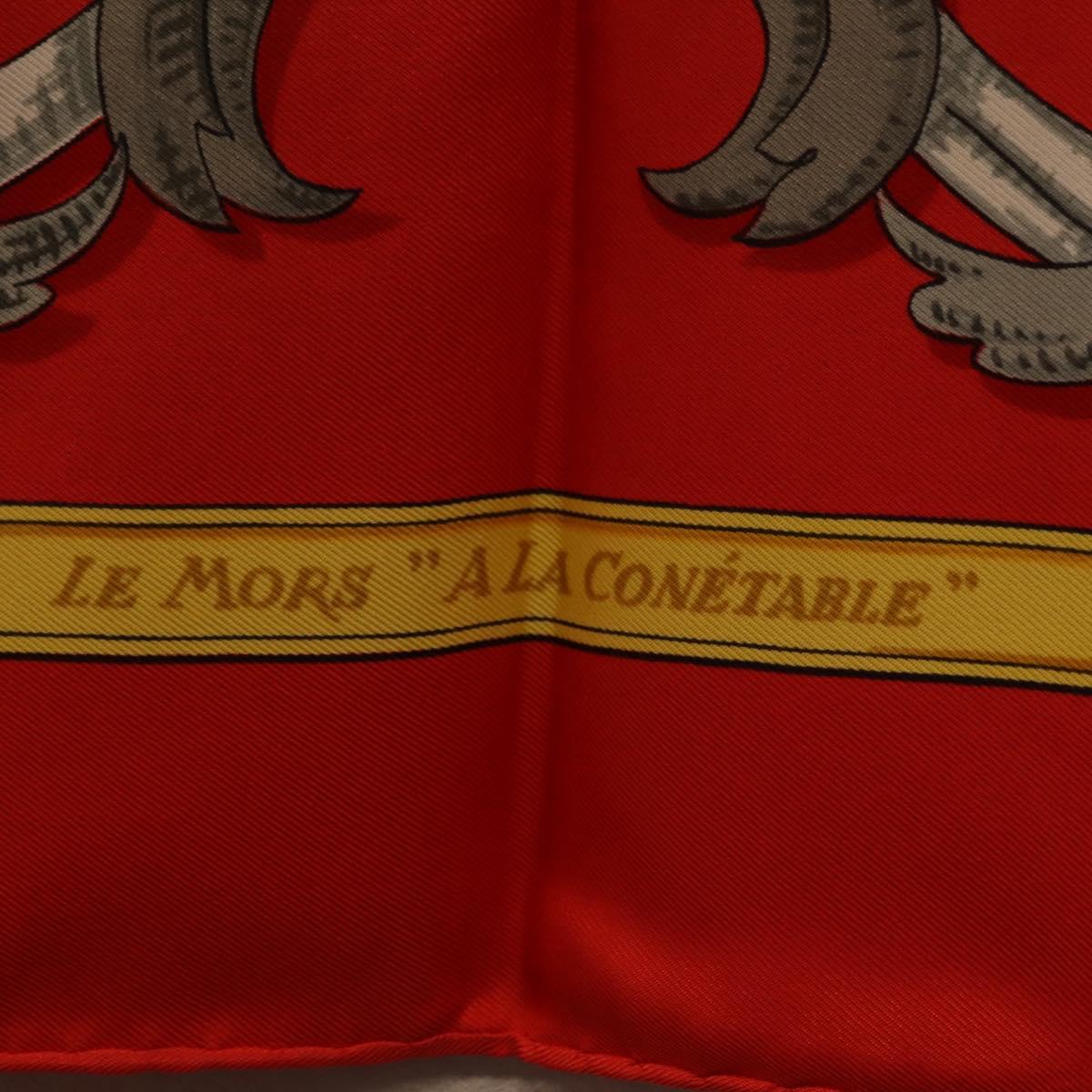 HERMES Carre 90 Scarf Silk Red Yellow ""LES MORS A LA CONETABLE"" Auth ki6871M