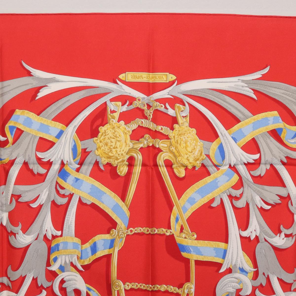 HERMES Carre 90 Scarf Silk Red Yellow ""LES MORS A LA CONETABLE"" Auth ki6871M