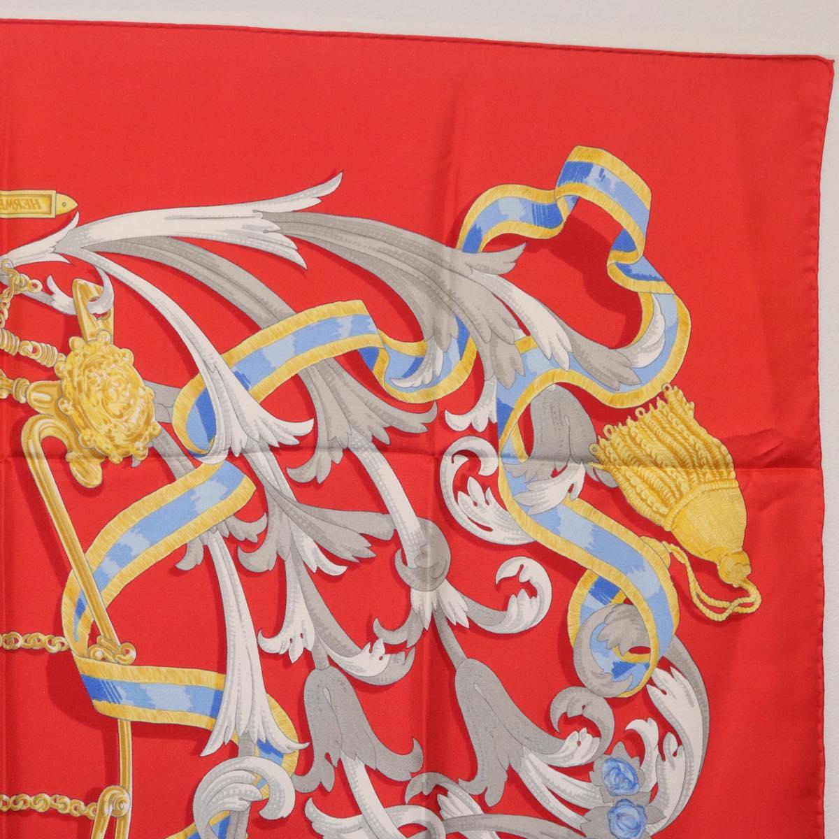 HERMES Carre 90 Scarf Silk Red Yellow ""LES MORS A LA CONETABLE"" Auth ki6871M