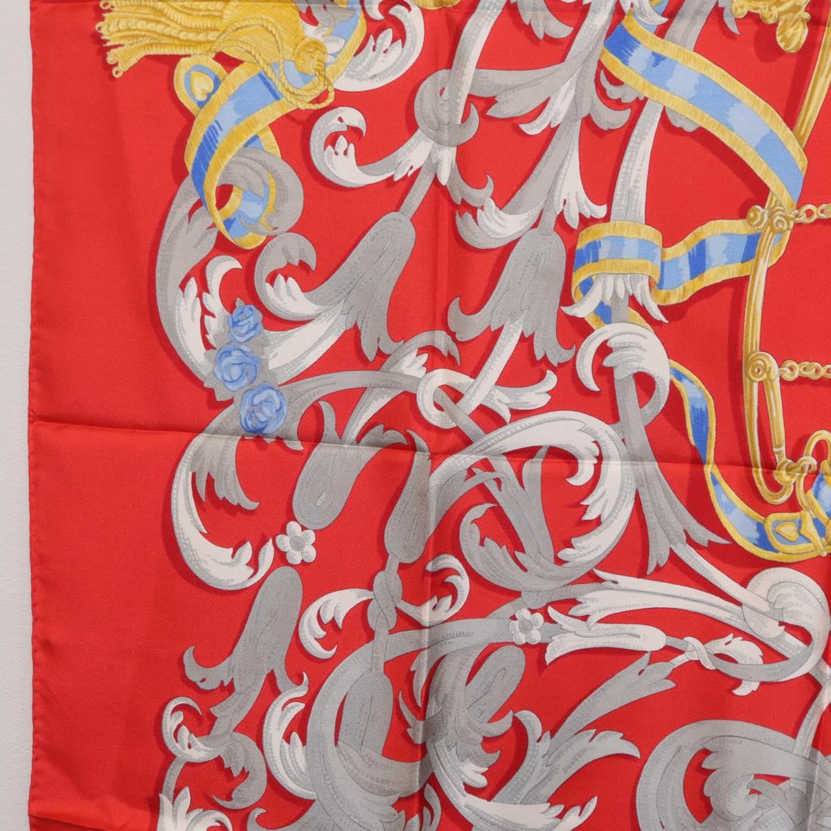 HERMES Carre 90 Scarf Silk Red Yellow ""LES MORS A LA CONETABLE"" Auth ki6871M